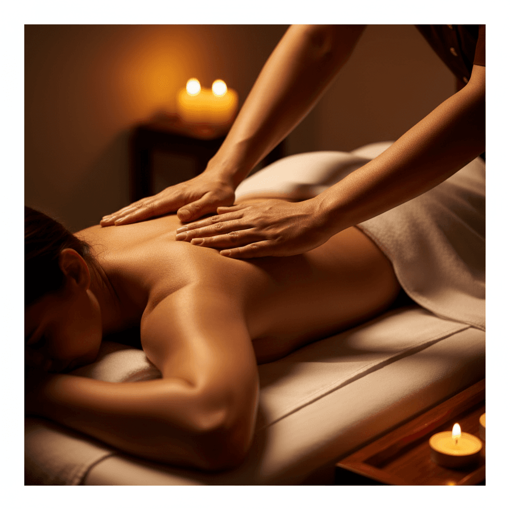 Traditional Thai massage therapist performing treatment