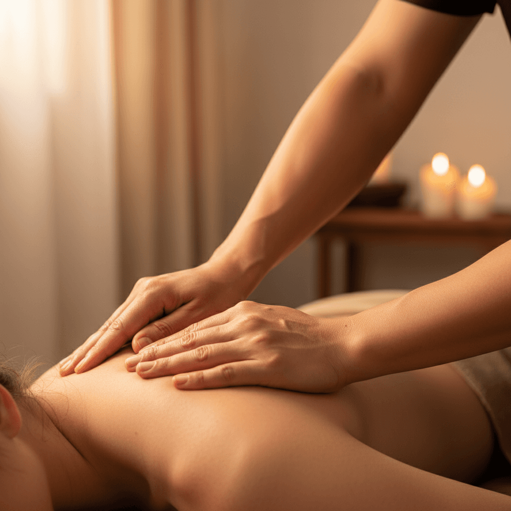 Thai massage therapist hands demonstrating traditional technique